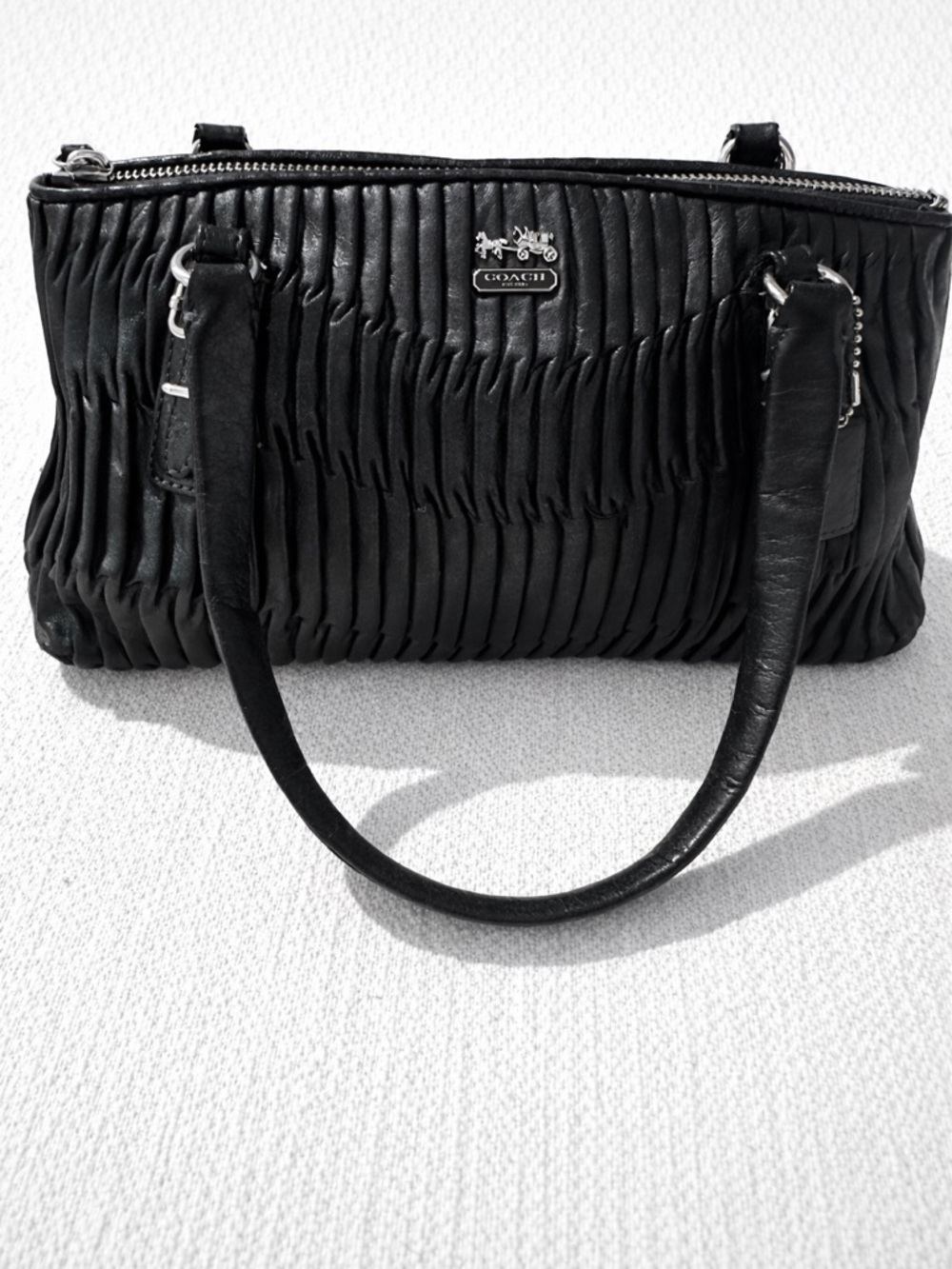 Authentic Coach Madison Gathered Leather Small Handbag Black Silver Rare